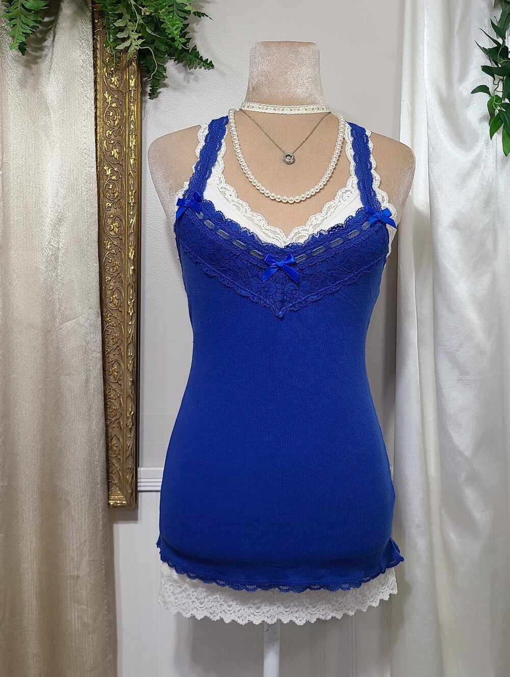 ♡ Y2K ♡ Abercrombie Blue Lace Racerback Babydoll Cami Summer Tank Top